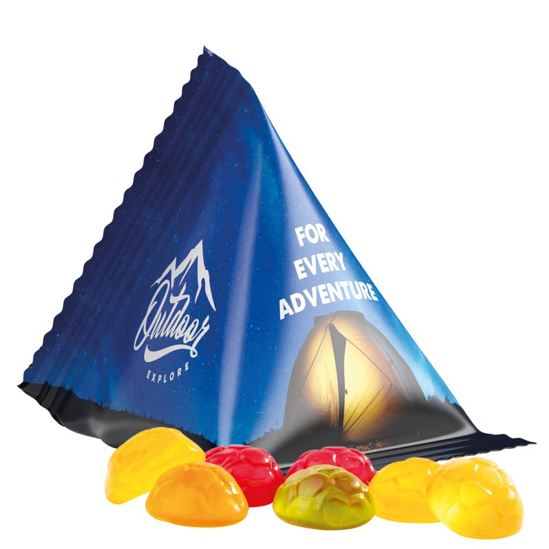 Fruchtgummi Tetraeder, weiße Folie, Trolli Fruchtgummi Fußbälle