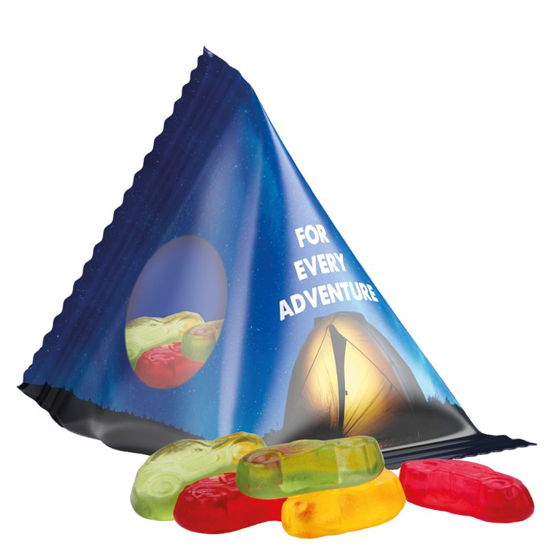 Fruchtgummi Tetraeder, Folie transparent, Trolli Fruchtgummi Autos