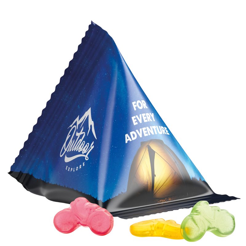 Fruchtgummi Tetraeder, weiße Folie, Trolli Fruchtgummi Fahrrad