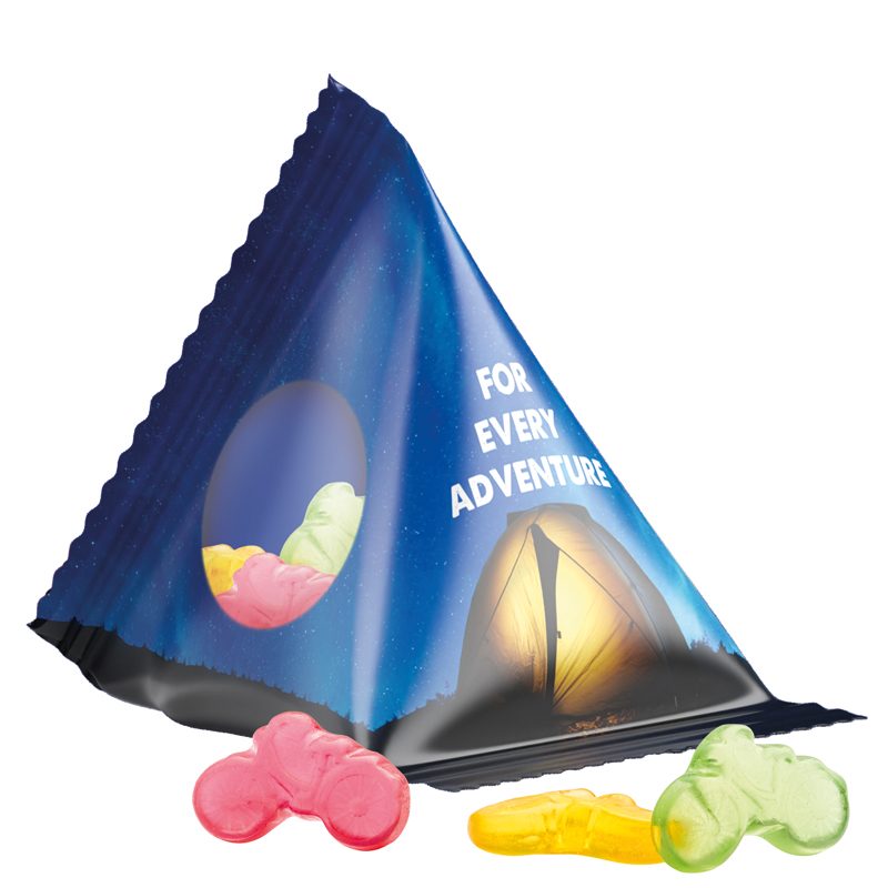 Fruchtgummi Tetraeder, Folie transparent, Trolli Fruchtgummi Fahrrad