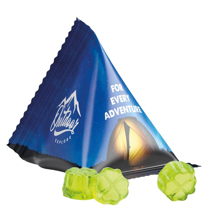 Fruchtgummi Tetraeder, weiße Folie, Trolli Fruchtgummi Kleeblatt