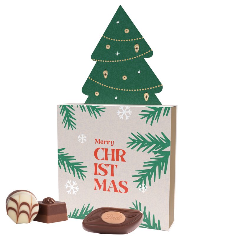 Lindt Präsent im Werbeschuber "Tannenbaum", Lindt Mini Pralinés