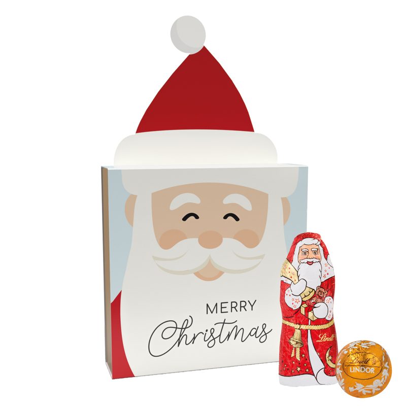 Lindt Präsent im Werbeschuber "Weihnachtsmütze", Kleine Kostbarkeiten Santa