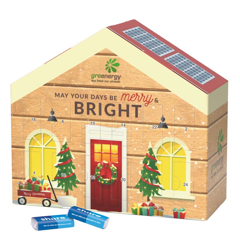 Adventskalender Haus, share Schokotäfelchen
