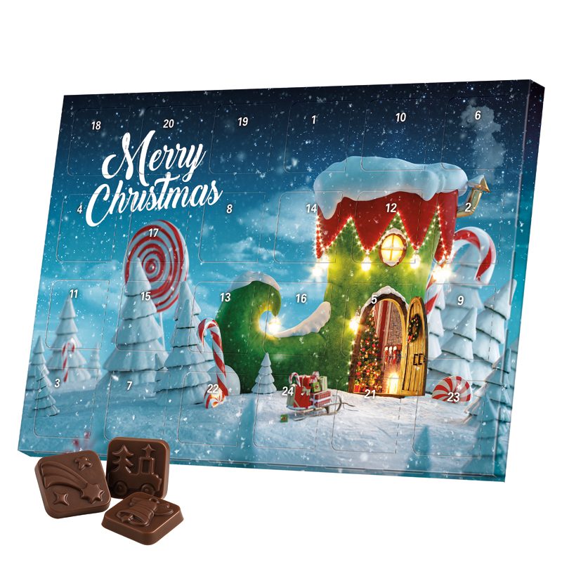Classic Tisch Adventskalender, Blister gefüllt mit kakaofreier Schokoladen-Alternative