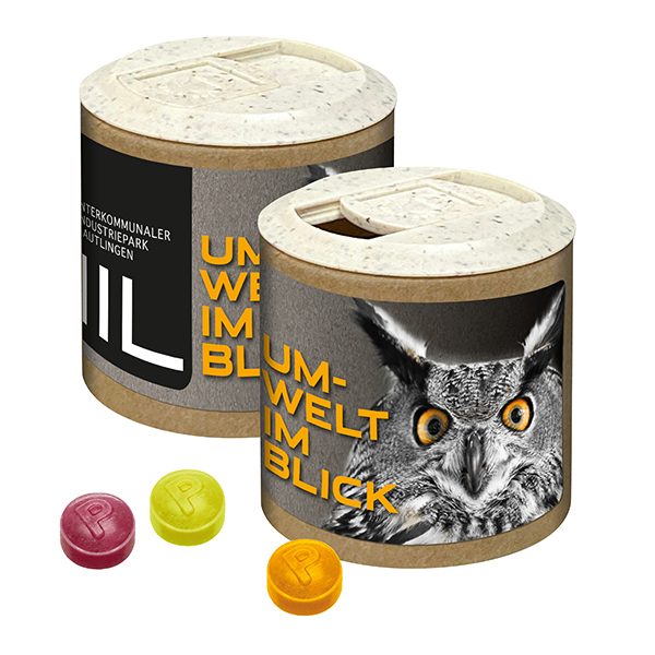 Papier-Werbedose mit Pulmoll Pastillen, 80g