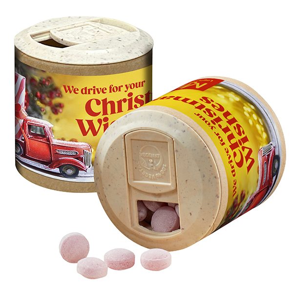 Papier-Werbedose mit Kalfany-Glühweinbonbons, 60g