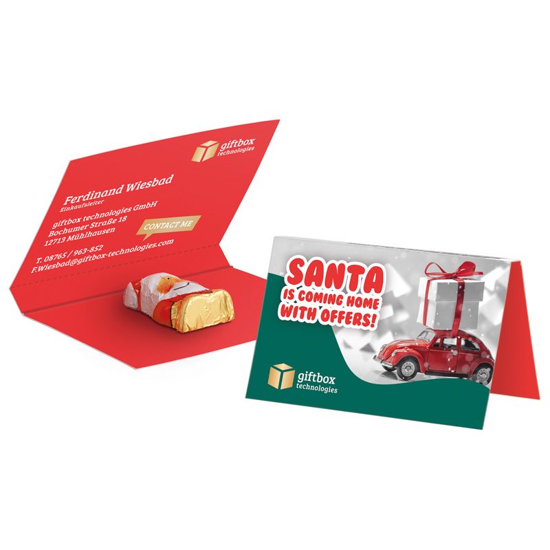 Werbekarte Visitenkartenformat, Mini-Schoko Weihnachtsmann
