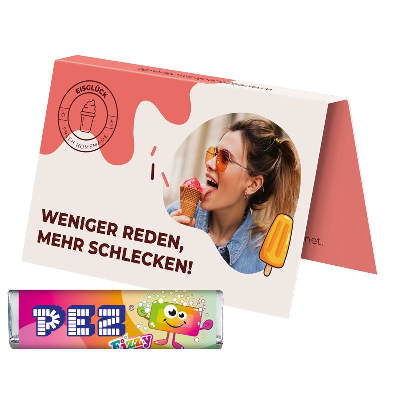 Werbekarte Visitenkartenformat, PEZ Bonbonriegel Fizzy