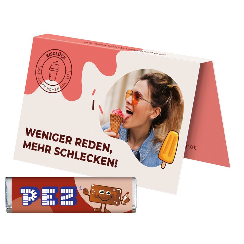 Werbekarte Visitenkartenformat, PEZ Bonbonriegel Cola