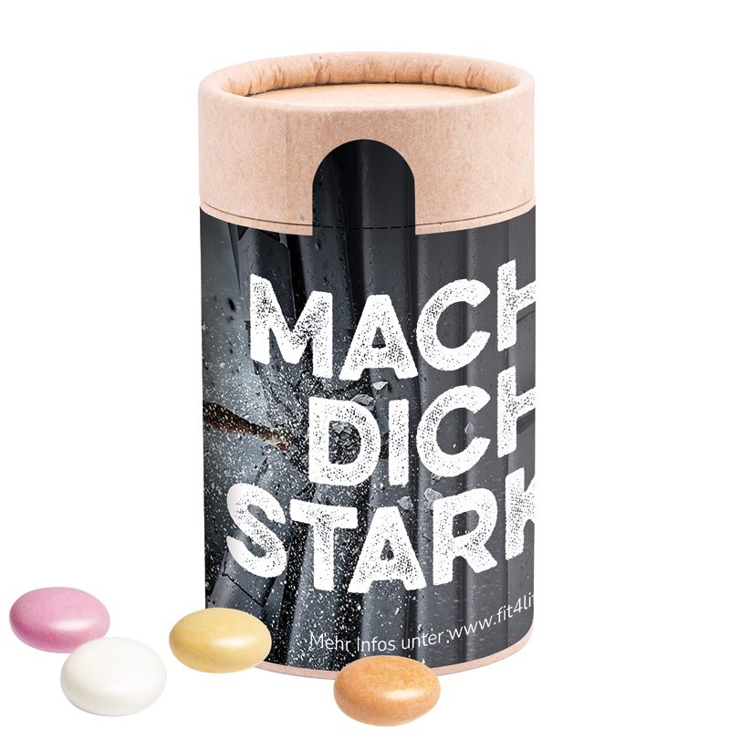 Papierdose Eco Midi mit Mentos Kaudragee Fruit