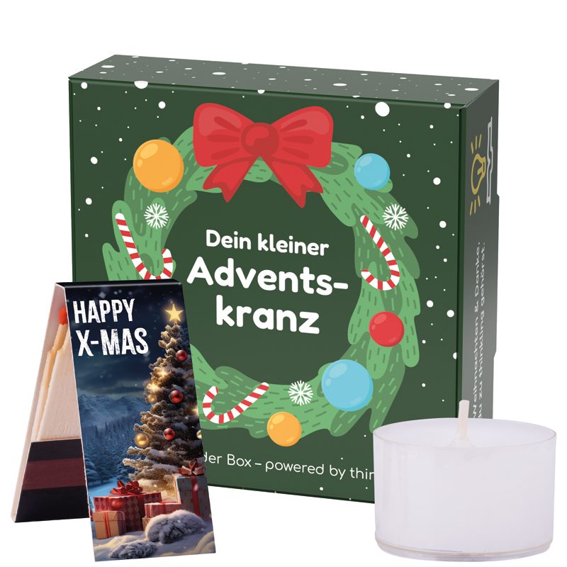 Klappbox S, Teelicht-Adventskranz & Streichhölzer