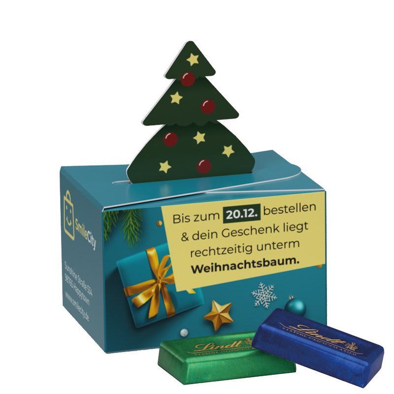 Geschenkbox Mini Tanne, Lindt Schokotäfelchen