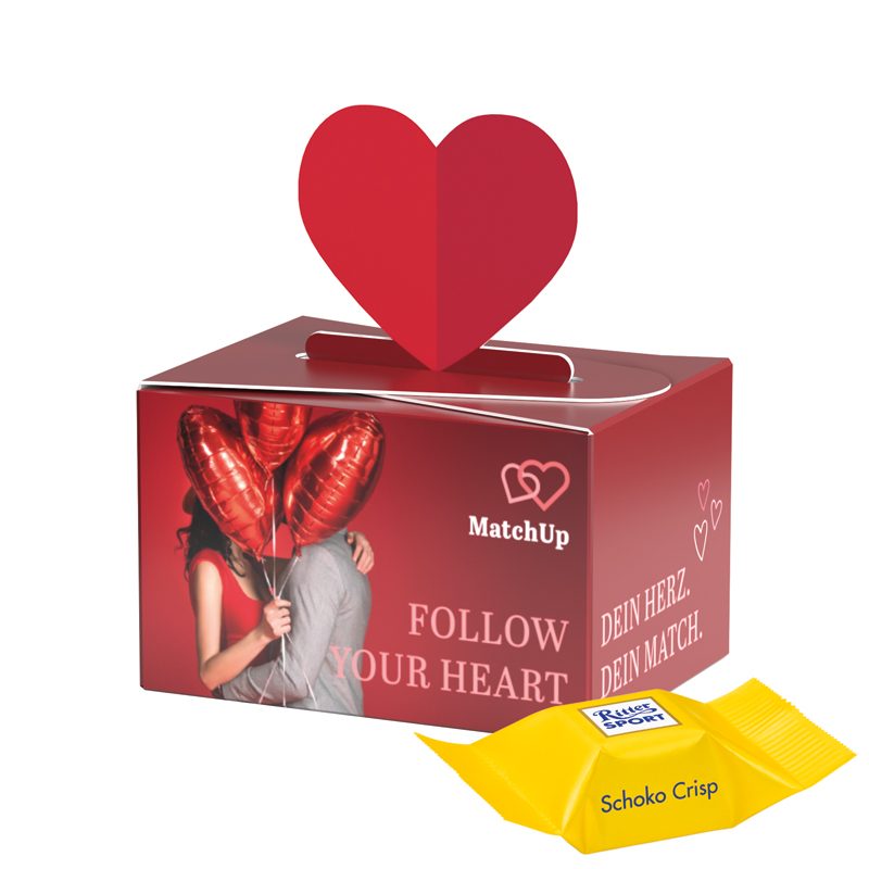 Geschenkbox Mini Herz, Ritter SPORT Schokowürfel Schoko Crisp