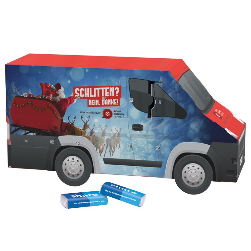 Adventskalender Transporter, share Schokotäfelchen