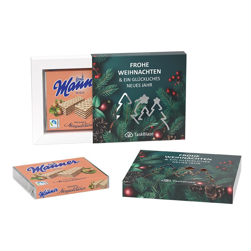 Präsentbox Premium, Wald-Stanzung, Manner Waffeln