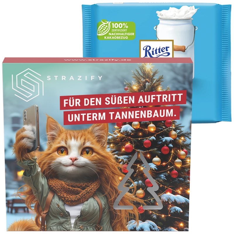 Präsentbox Premium, Tannenbaum-Stanzung, Ritter SPORT Alpenmilch Schokolade