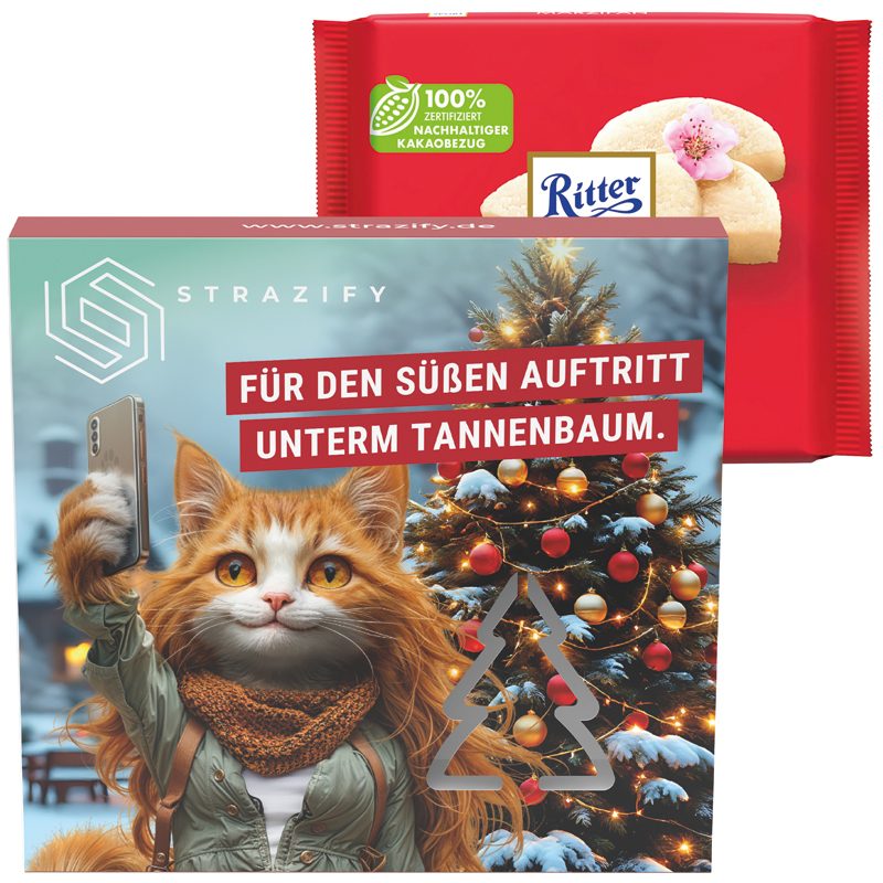 Präsentbox Premium, Tannenbaum-Stanzung, Ritter SPORT Marzipan Schokolade