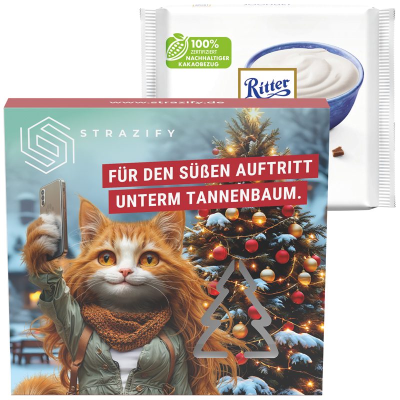Präsentbox Premium, Tannenbaum-Stanzung, Ritter SPORT Joghurt Schokolade