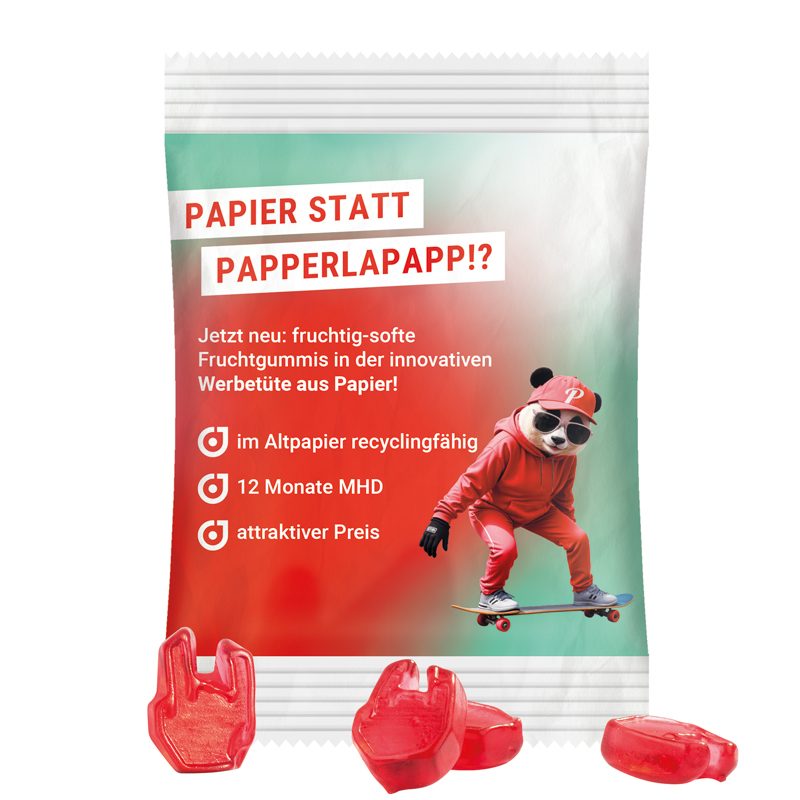Minitüte Sonderform, 15 g, weißes recyclingfähiges PapierPlus Pro, Trolli Fruchtgummi