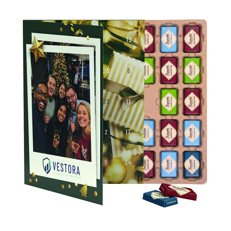 Premium Tisch Adventskalender Flip Cover Eco Hochformat Sarotti Schokotäfelchen