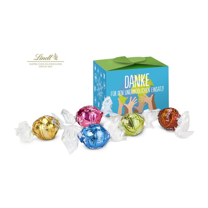 Lindt süßes Danke, Pralinenschachtel mit Globus