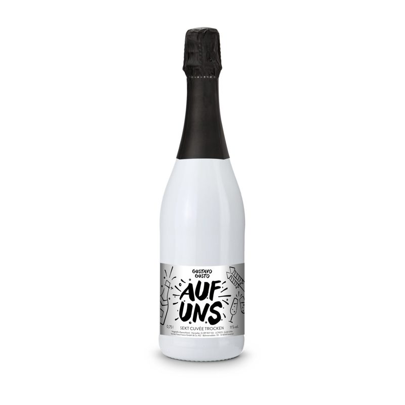 Sekt Cuvée - Flasche weiß-lackiert - Kapselfarbe Schwarz, 0,75 l – weitere Ansicht