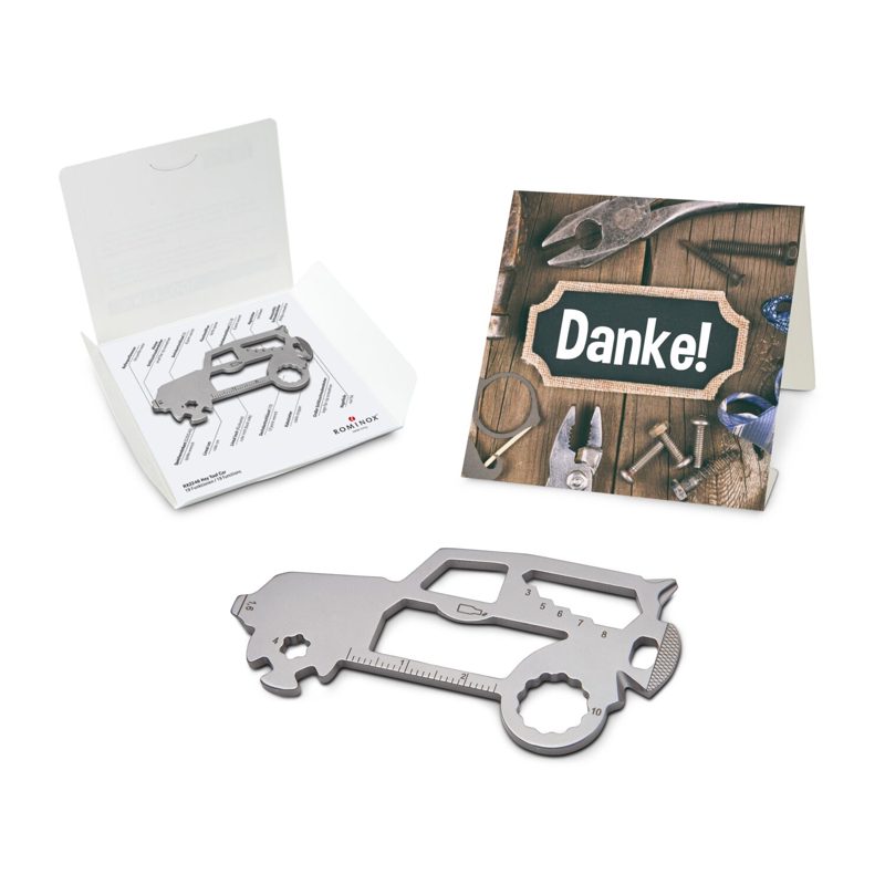ROMINOX® Key Tool SUV / Auto (19 Funktionen) im Motiv-Mäppchen Danke