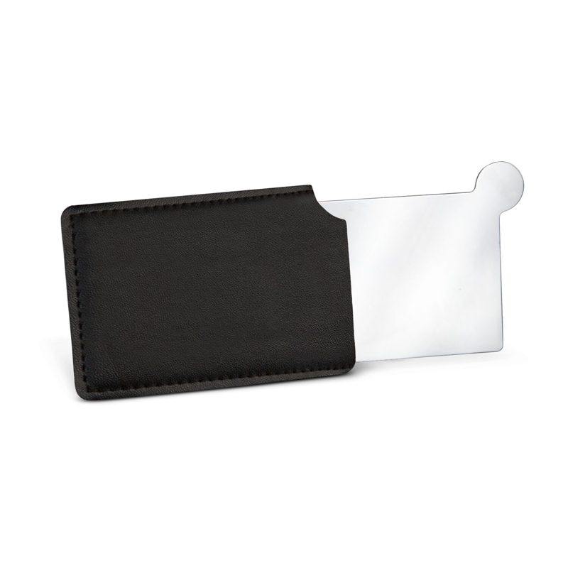Taschenspiegel aus Edelstahl, im Etui (schwarz)