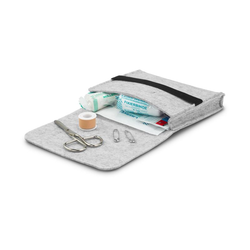 First Aid Kit in grauer Filztasche - Erste Hilfe Set, 12-teilig – weitere Ansicht