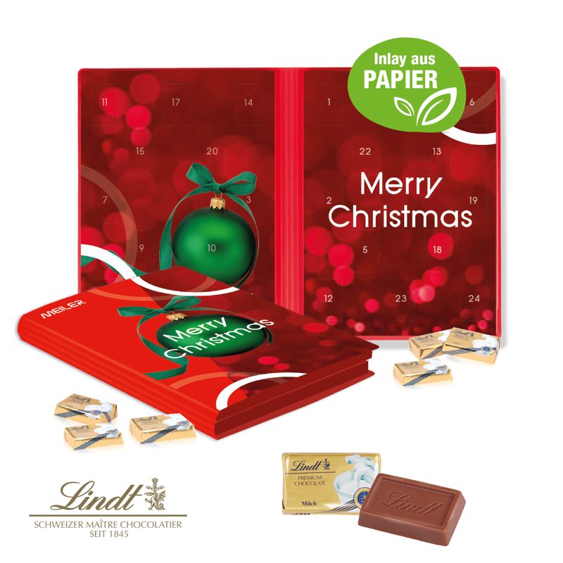 Adventskalender Weihnachtsbuch mit Lindt Schokolade, Inlay aus Papier