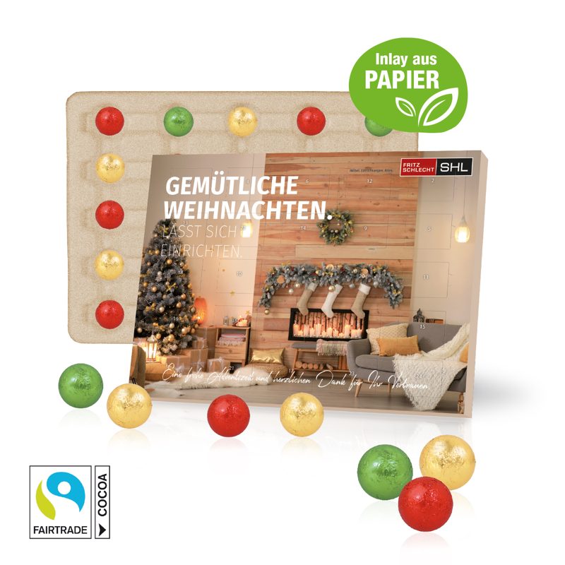 Tisch-Adventskalender mit Fairtrade® Schokolade, Inlay aus Papier