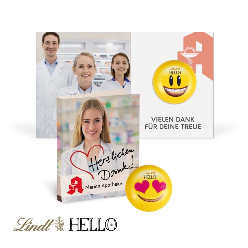 Werbe-Klappkarte mit Lindt "HELLO" Mini Emoti