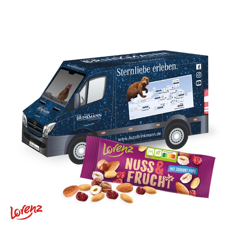 3D Präsent "Transporter" mit Lorenz Nuss & Frucht