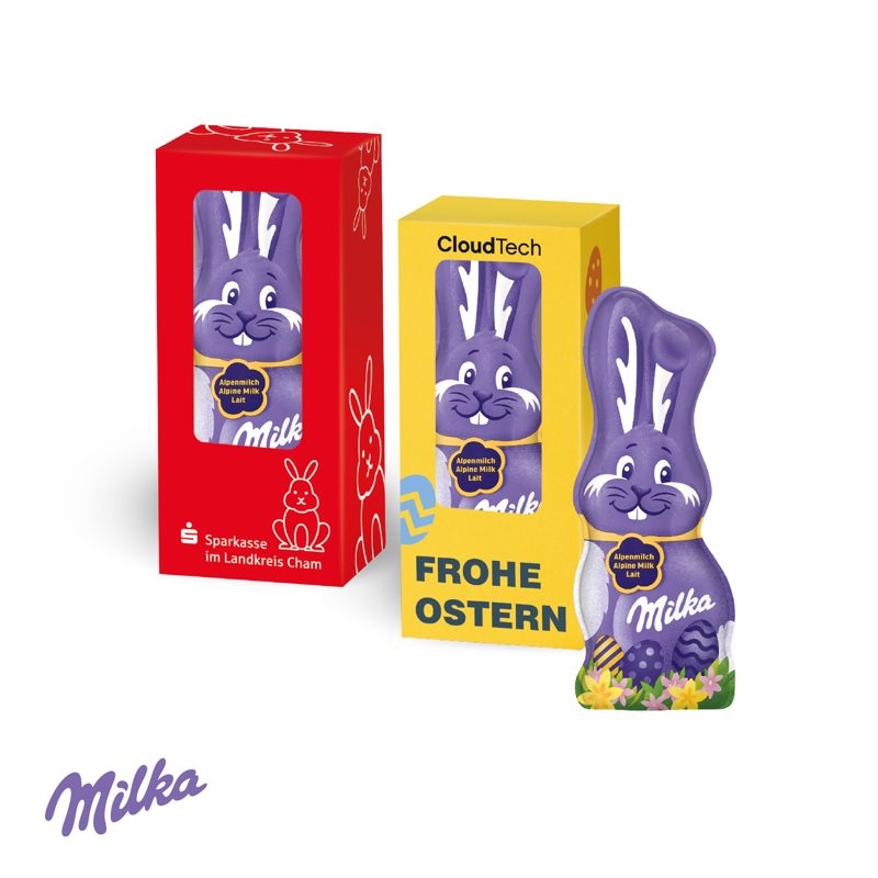 Milka Schmunzelhase in der Werbebox, 15 g