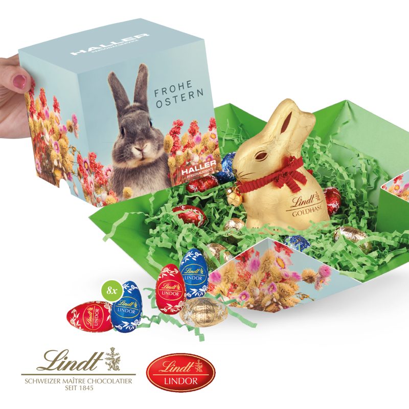 Oster-Werbewürfel mit Schokolade von Lindt