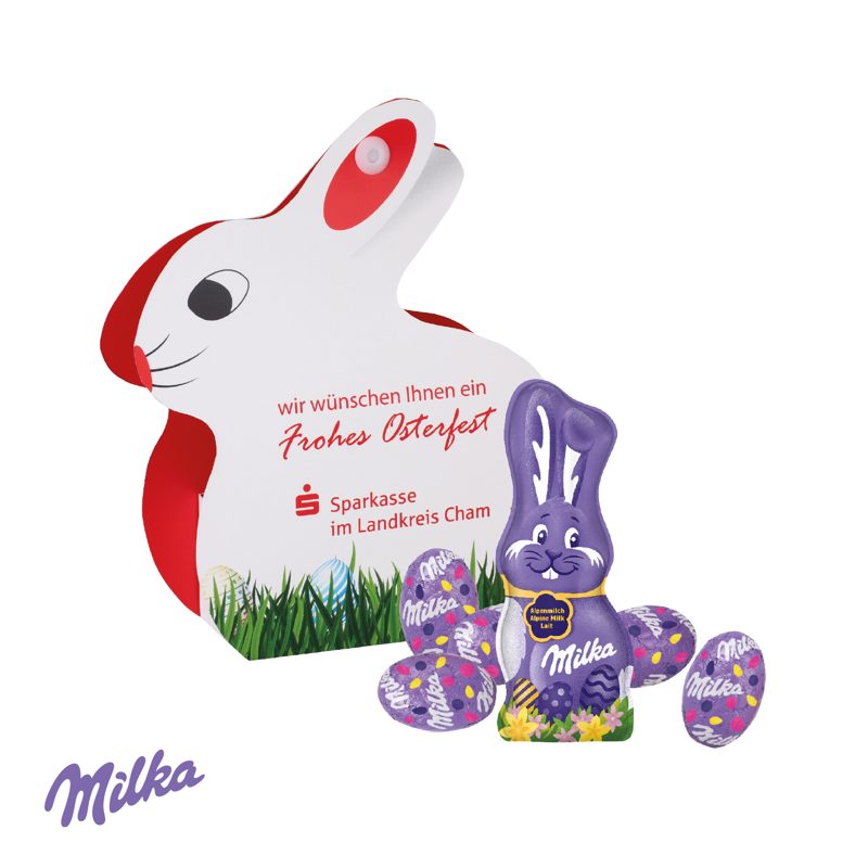 Werbe-Hase mit Schokoladenmischung von Milka