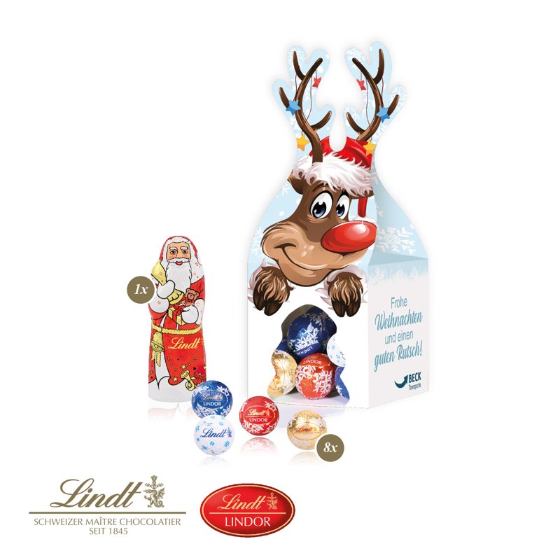 3D Präsent "Rentier" mit Lindt Minis und Nikolaus