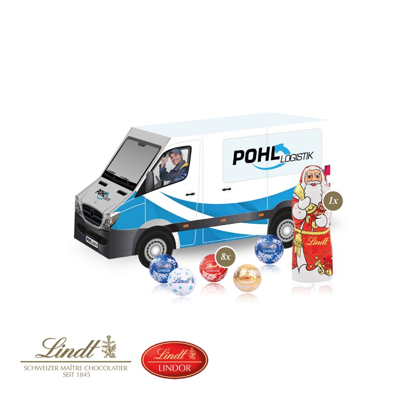 3D Präsent "Transporter" mit Lindt Minis und Nikolaus
