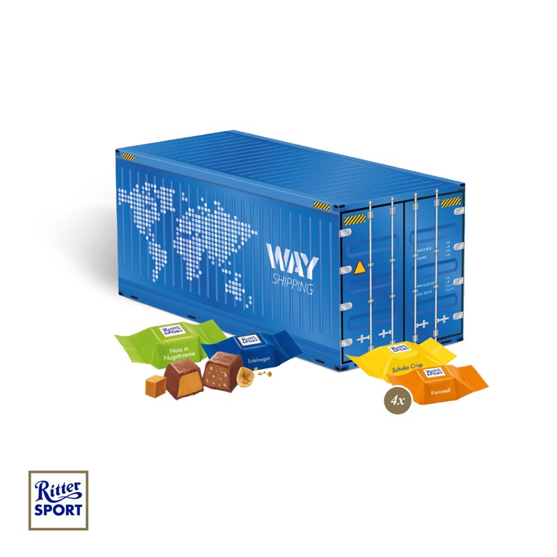 3D Präsent "Container" mit Ritter SPORT Schokowürfel