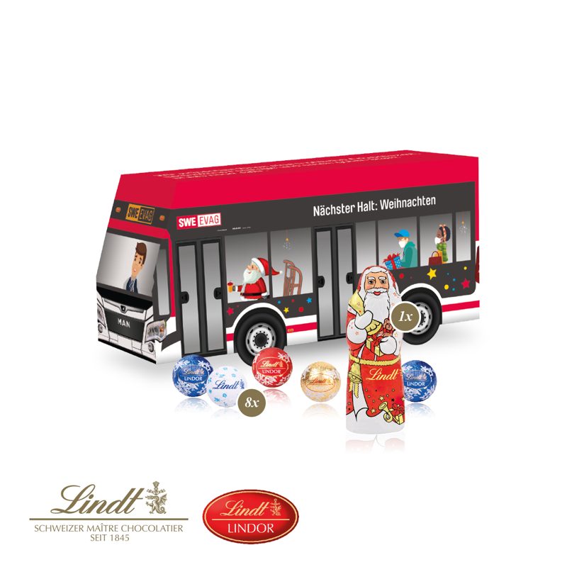 3D Präsent "Bus" mit Lindt Minis und Nikolaus