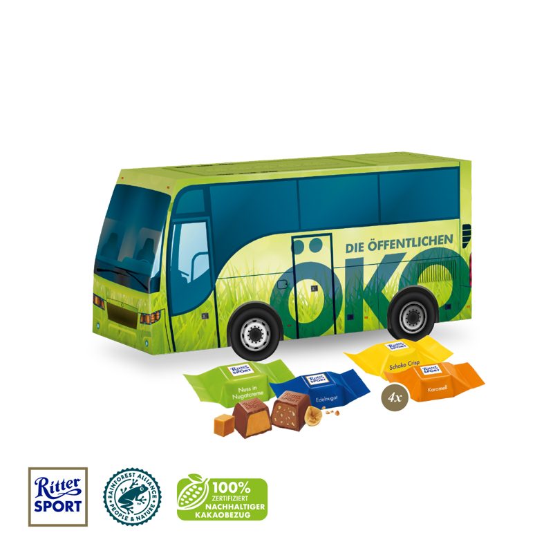 3D Präsent "Bus" mit Ritter SPORT Schokowürfel