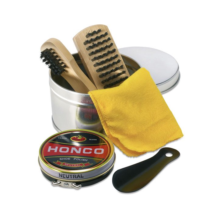 Schuhputzset in Geschenkdose Torton