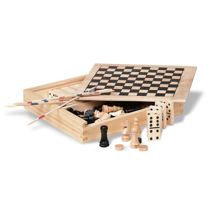 Spielesammlung in Holzbox Trikes